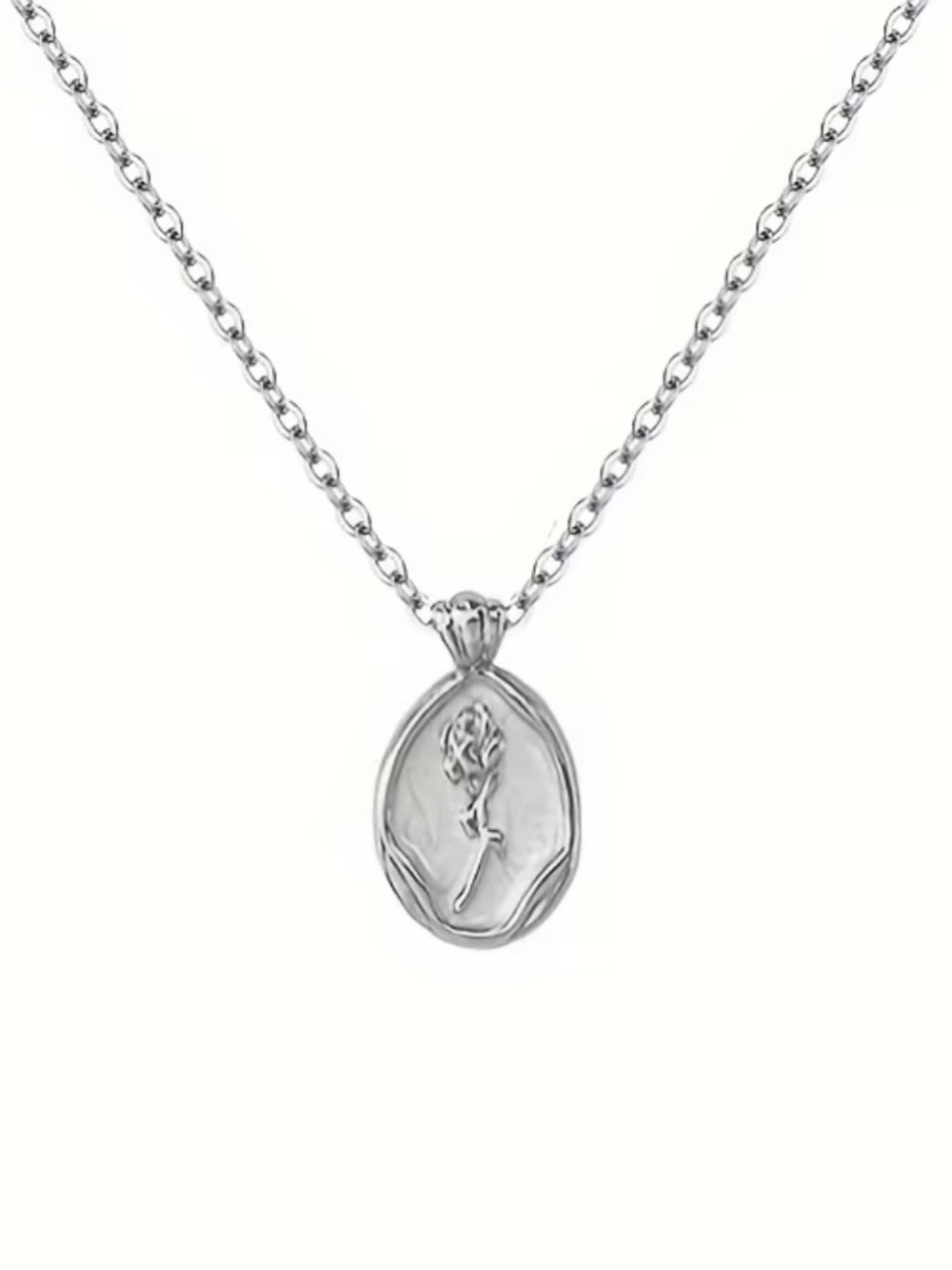 Rose Swirly White Enamel Silver Toned Necklace